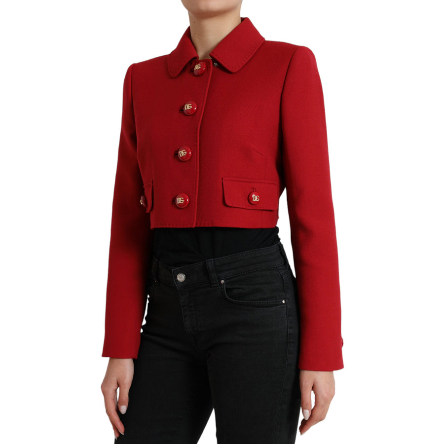 Dolce & Gabbana Red Wool Cropped Short Button Coat Jacket