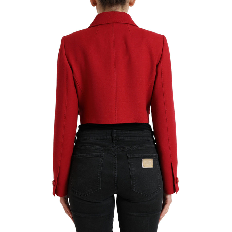 Dolce & Gabbana Red Wool Cropped Short Button Coat Jacket