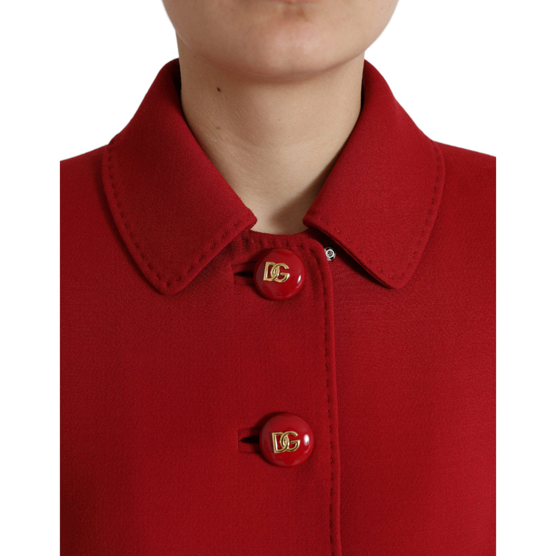 Dolce & Gabbana Red Wool Cropped Short Button Coat Jacket