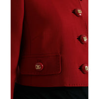 Dolce & Gabbana Red Wool Cropped Short Button Coat Jacket