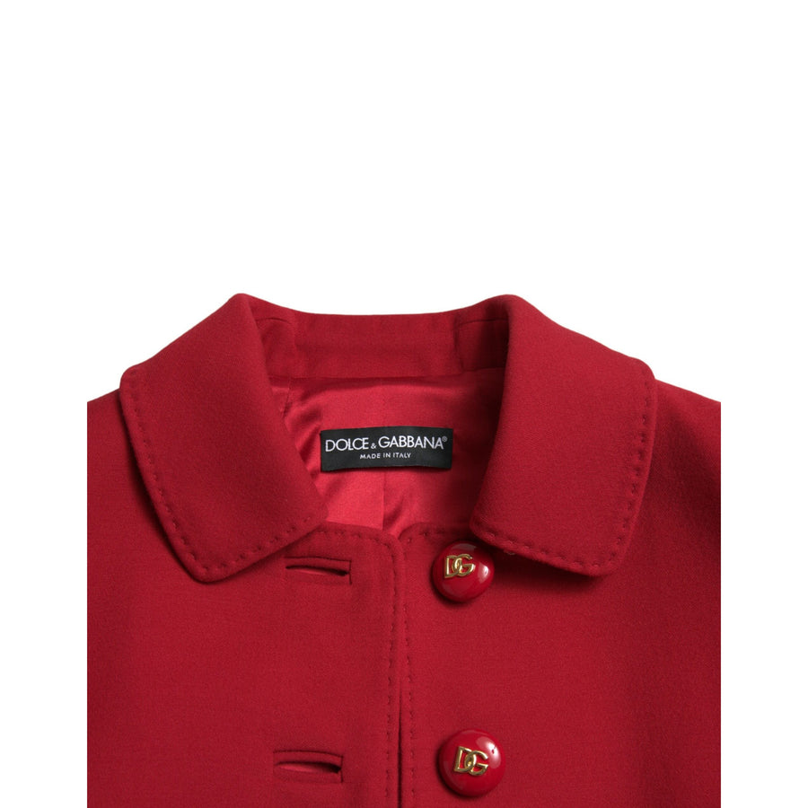 Dolce & Gabbana Red Wool Cropped Short Button Coat Jacket