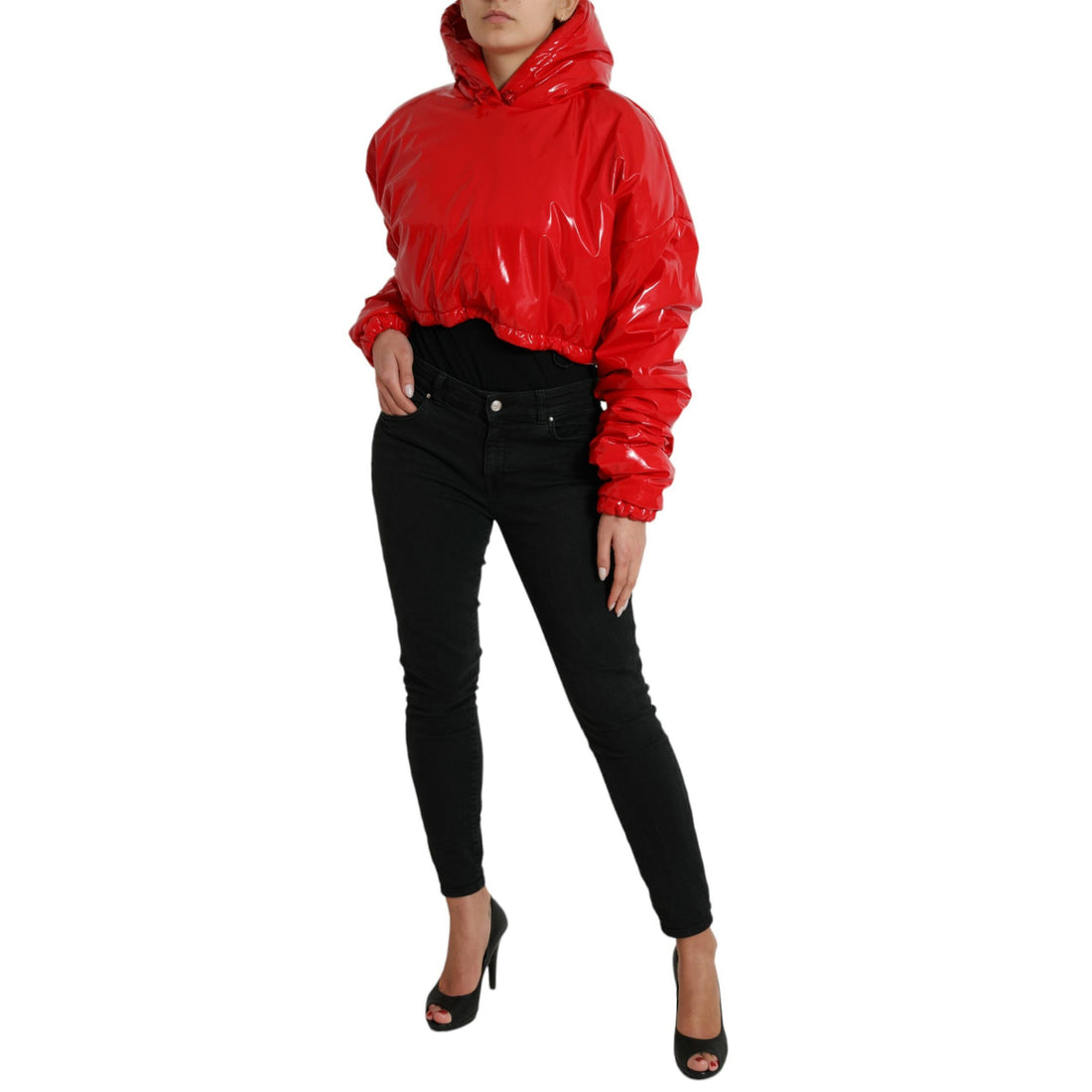 Dolce & Gabbana Shiny Red Hooded Cropped Short Coat Jacket