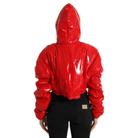 Dolce & Gabbana Shiny Red Hooded Cropped Short Coat Jacket