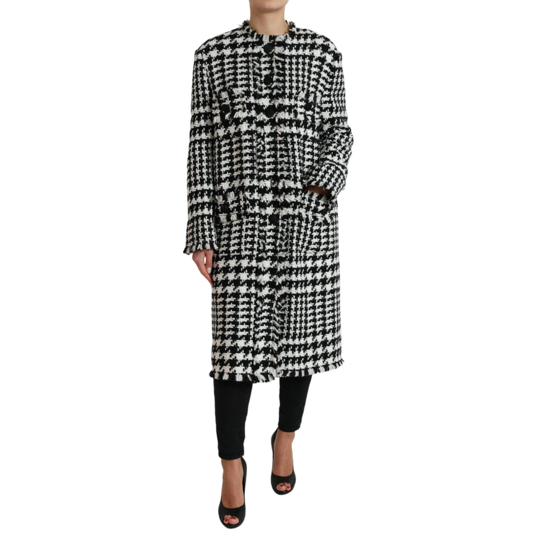 Dolce & Gabbana Elegant Houndstooth Long Trench Coat