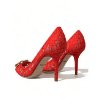 Dolce & Gabbana Exquisite Crystal-Embellished Red Lace Heels