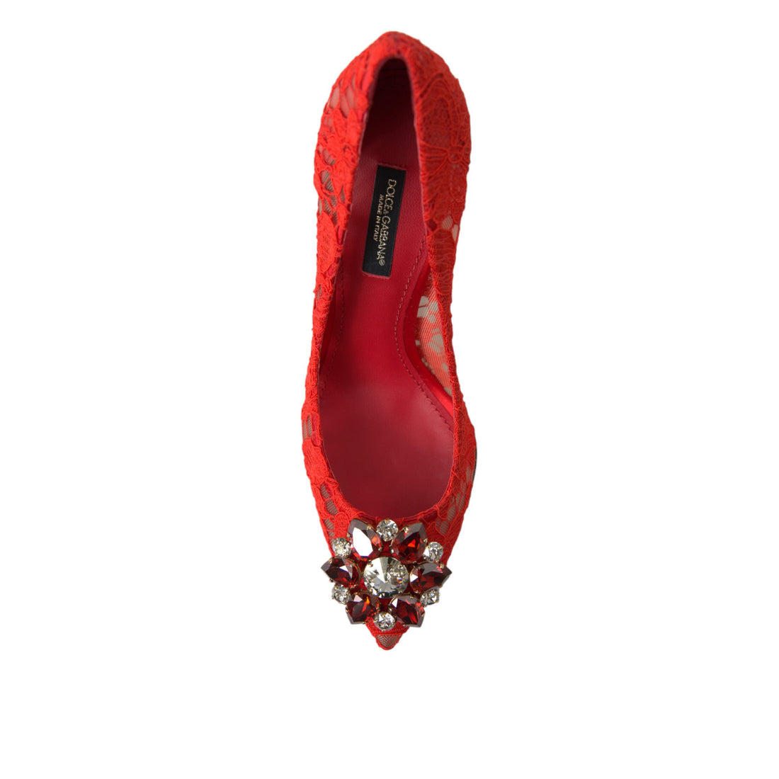 Dolce & Gabbana Exquisite Crystal-Embellished Red Lace Heels