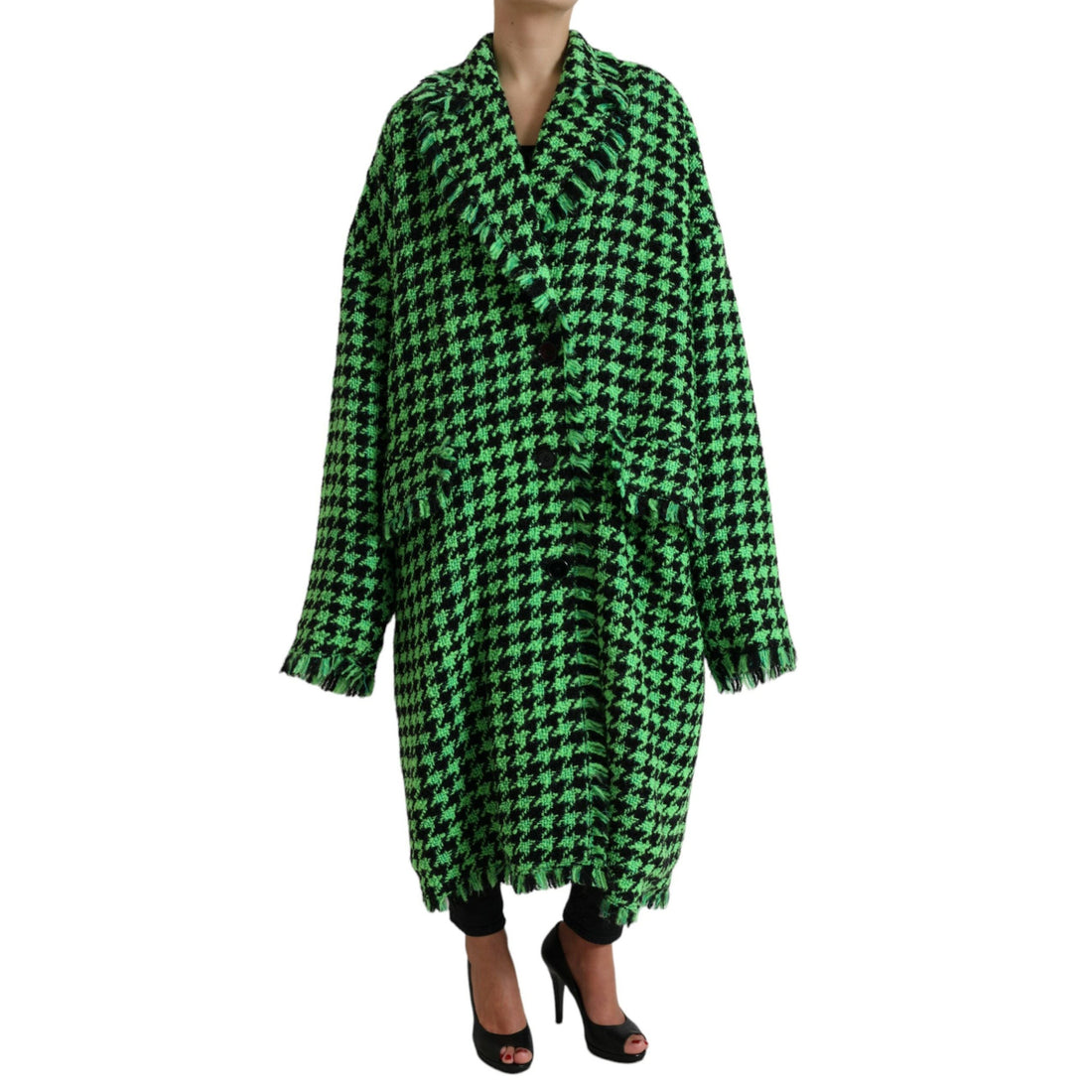 Dolce & Gabbana Green Houndstooth Full Sleeve Long Coat Jacket