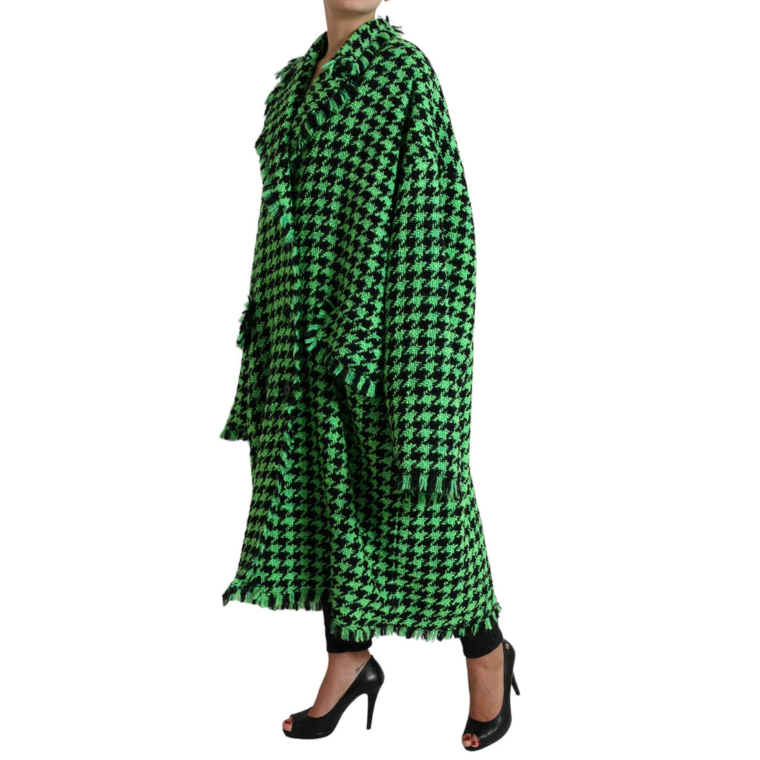 Dolce & Gabbana Green Houndstooth Full Sleeve Long Coat Jacket