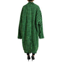 Dolce & Gabbana Green Houndstooth Full Sleeve Long Coat Jacket