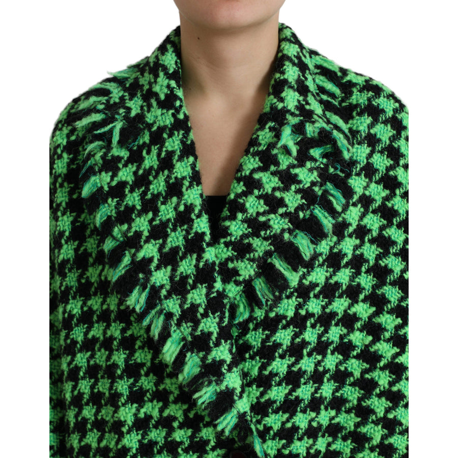 Dolce & Gabbana Green Houndstooth Full Sleeve Long Coat Jacket