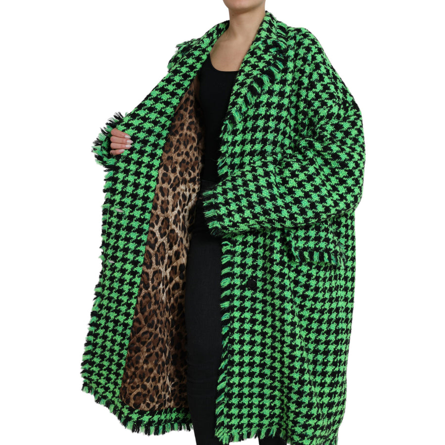 Dolce & Gabbana Green Houndstooth Full Sleeve Long Coat Jacket