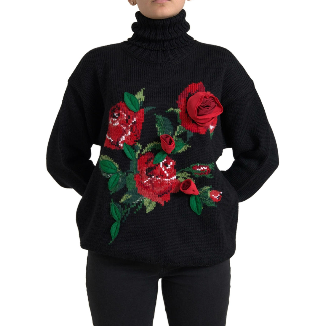 Dolce & Gabbana Elegant Floral Knitted Wool-Cashmere Sweater