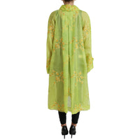 Dolce & Gabbana Green Silk Floral Embroidery Long Coat Jacket