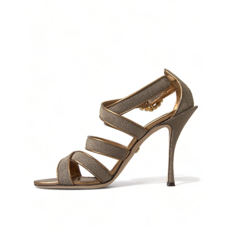 Dolce & Gabbana Bronze Crystal Stiletto Heels Sandals