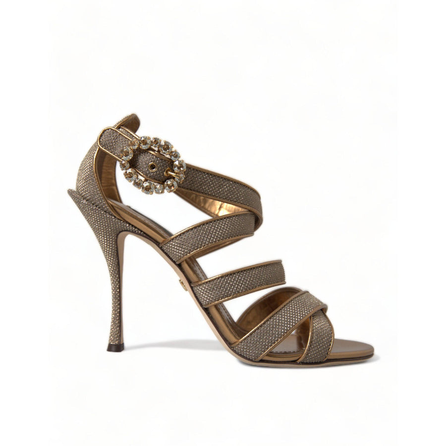 Dolce & Gabbana Bronze Crystal Stiletto Heels Sandals