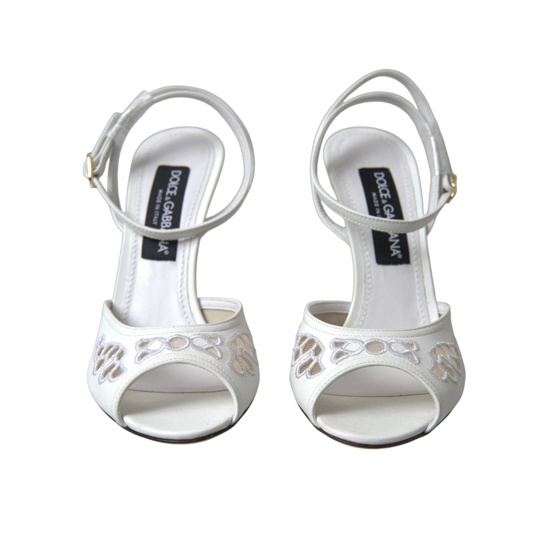 Dolce & Gabbana White Embroidered Ankle Strap Heels