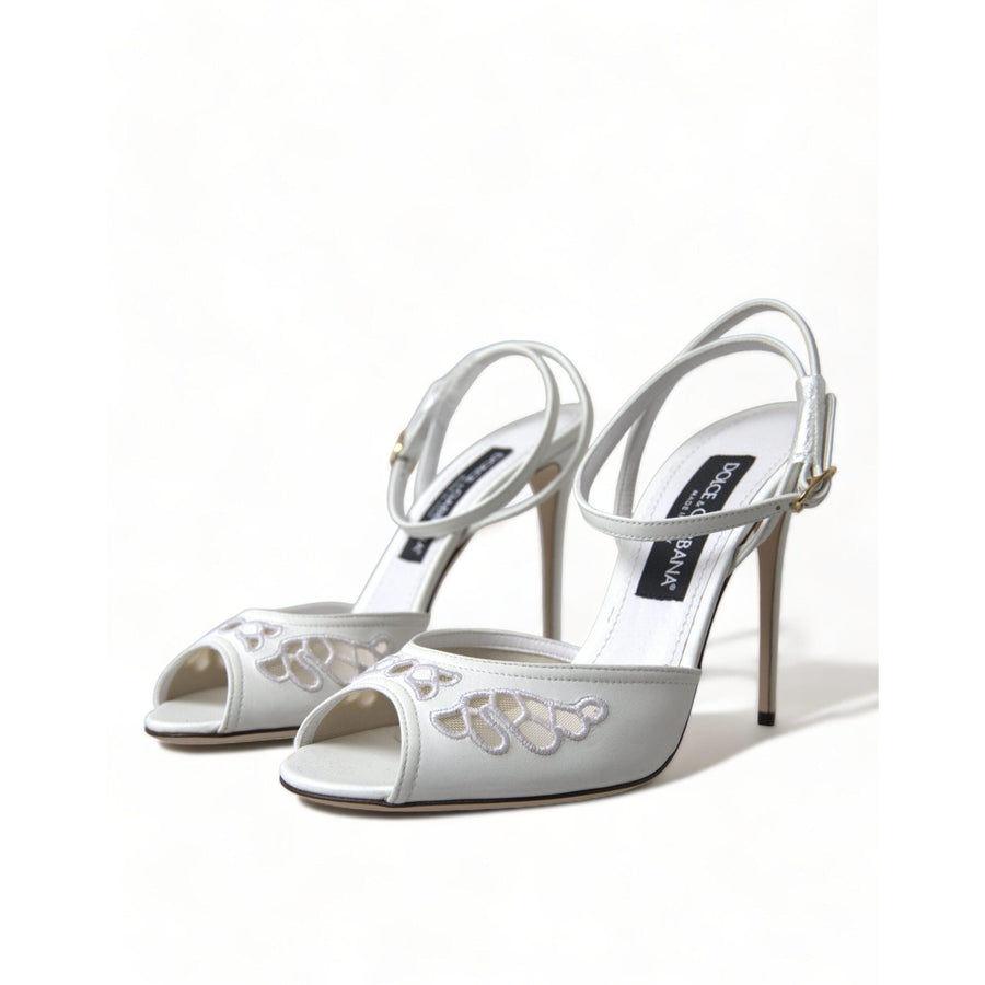 Dolce & Gabbana White Embroidered Ankle Strap Heels