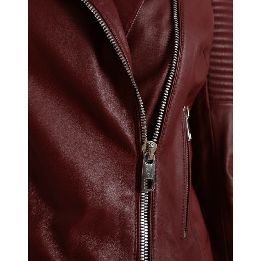 Dolce & Gabbana Bordeaux Biker Leather Jacket