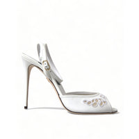 Dolce & Gabbana White Embroidered Ankle Strap Heels