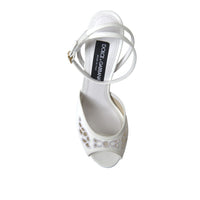 Dolce & Gabbana White Embroidered Ankle Strap Heels