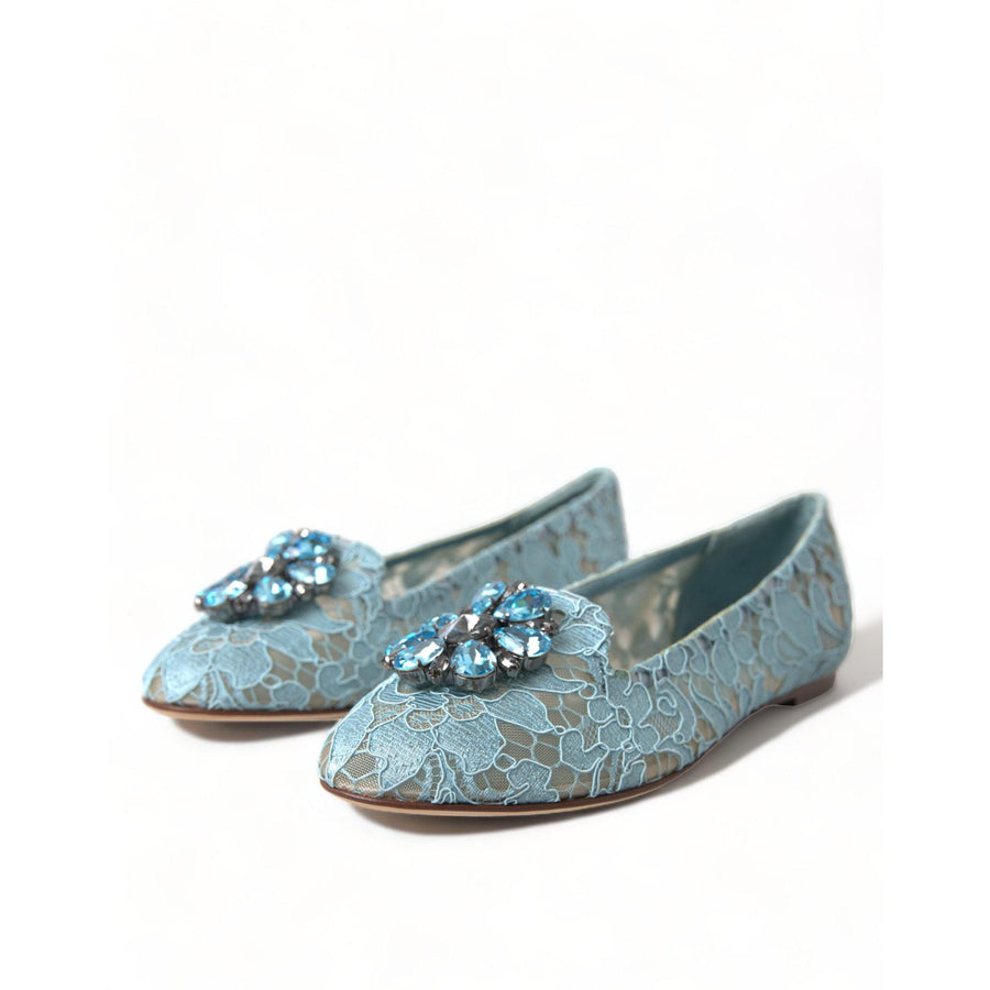 Dolce & Gabbana Elegant Floral Lace Aqua Vally Flats