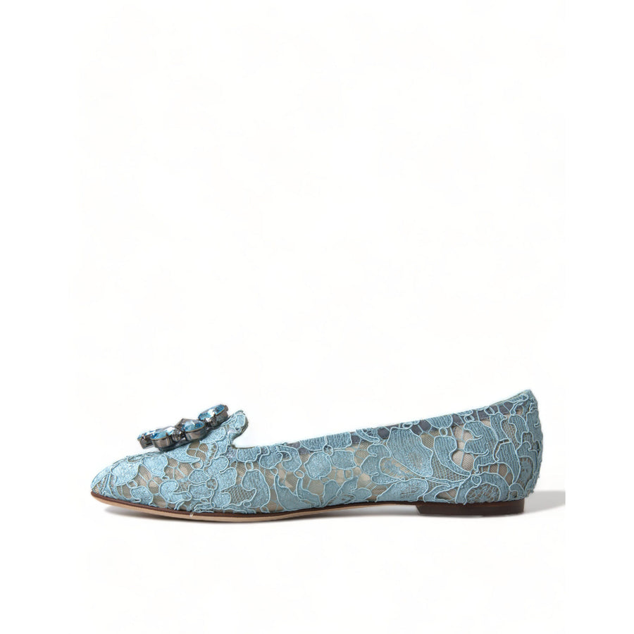 Dolce & Gabbana Elegant Floral Lace Aqua Vally Flats