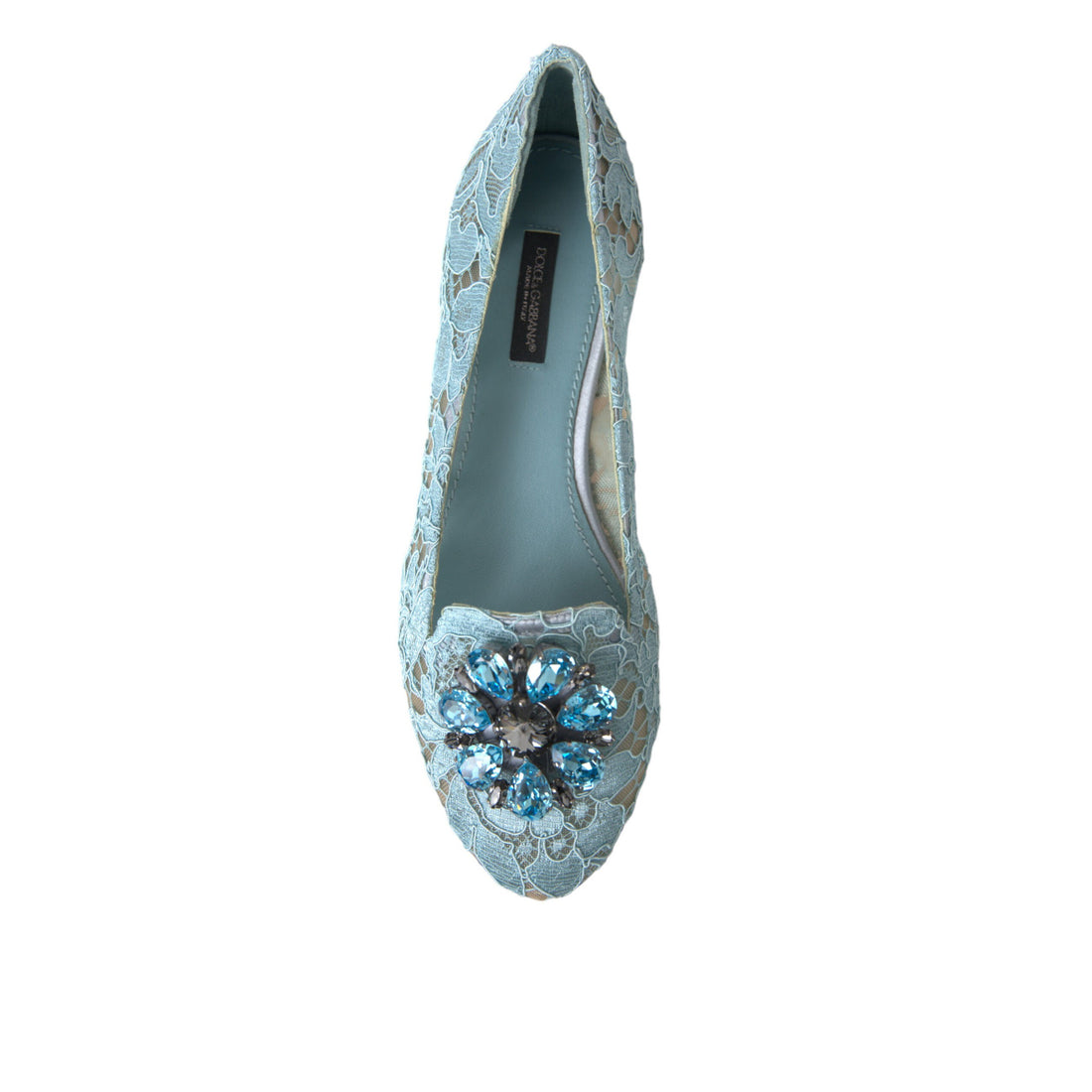 Dolce & Gabbana Elegant Floral Lace Aqua Vally Flats