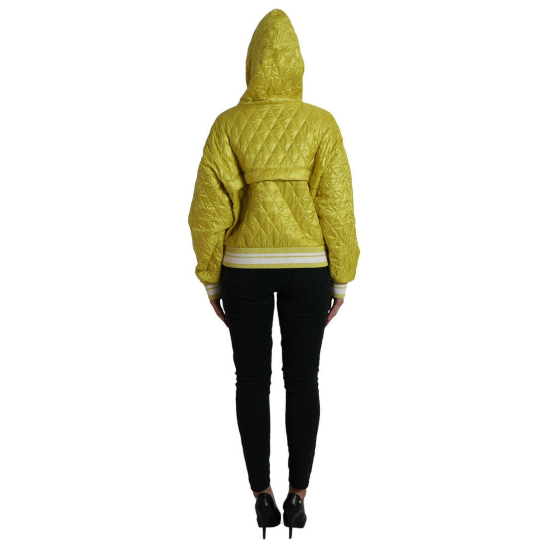 Dolce & Gabbana Yellow Nylon Quilted Hooded Pullover Jacket