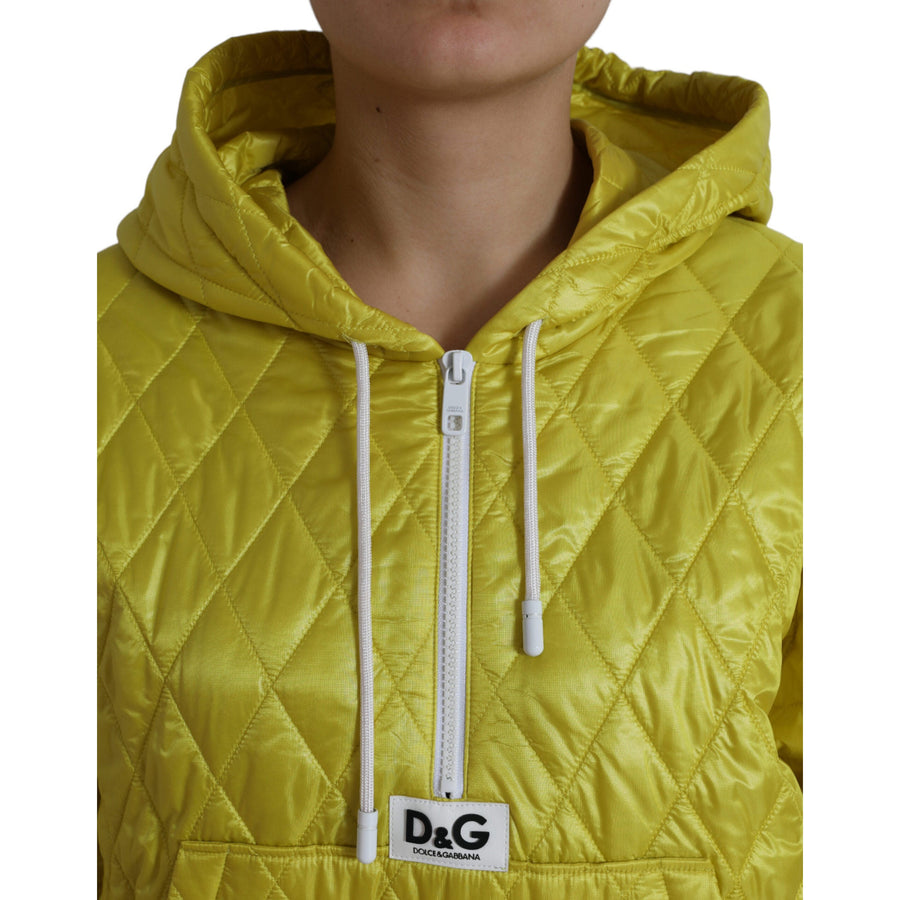 Dolce & Gabbana Yellow Nylon Quilted Hooded Pullover Jacket