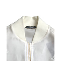 Dolce & Gabbana White Floral Lace Silk Full Zip Bomber Jacket