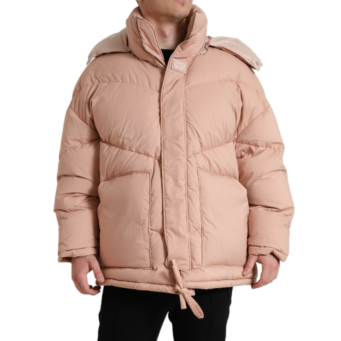 Dolce & Gabbana Peach Polyester Hooded Puffer Winter Jacket