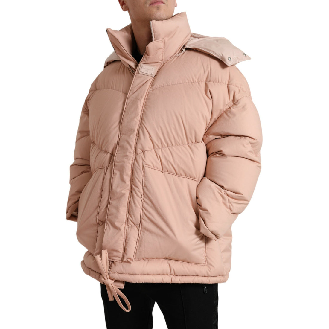 Dolce & Gabbana Peach Polyester Hooded Puffer Winter Jacket