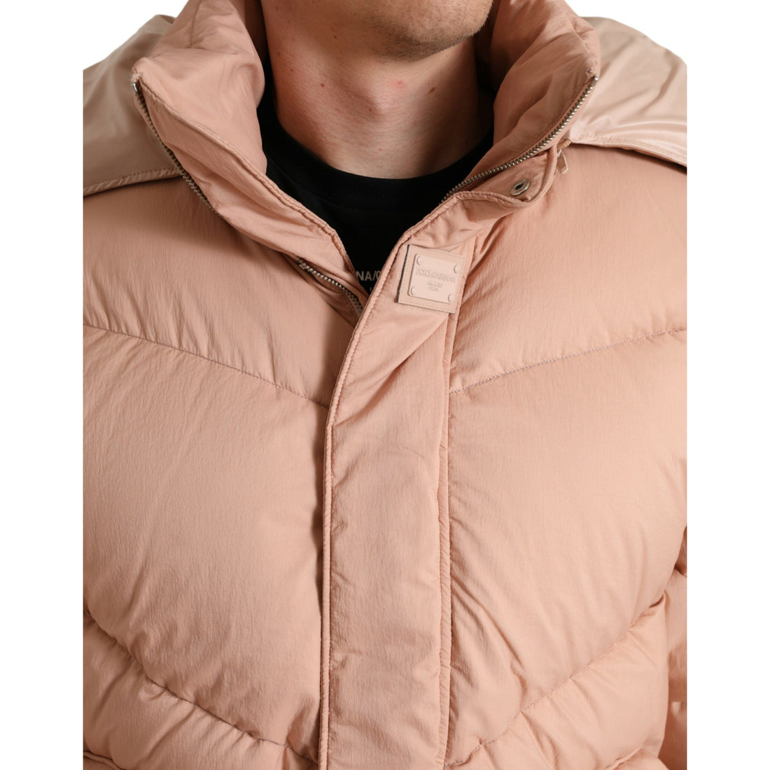 Dolce & Gabbana Peach Polyester Hooded Puffer Winter Jacket