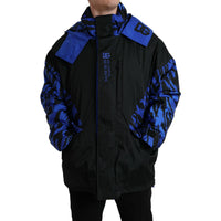 Dolce & Gabbana Black Blue Hooded Windbreaker Coat Jacket