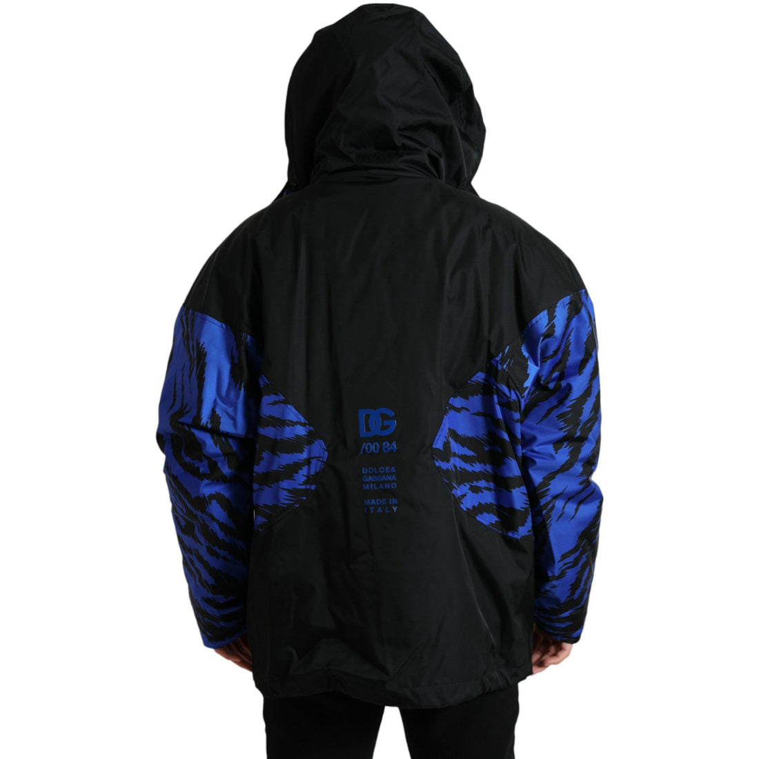 Dolce & Gabbana Black Blue Hooded Windbreaker Coat Jacket