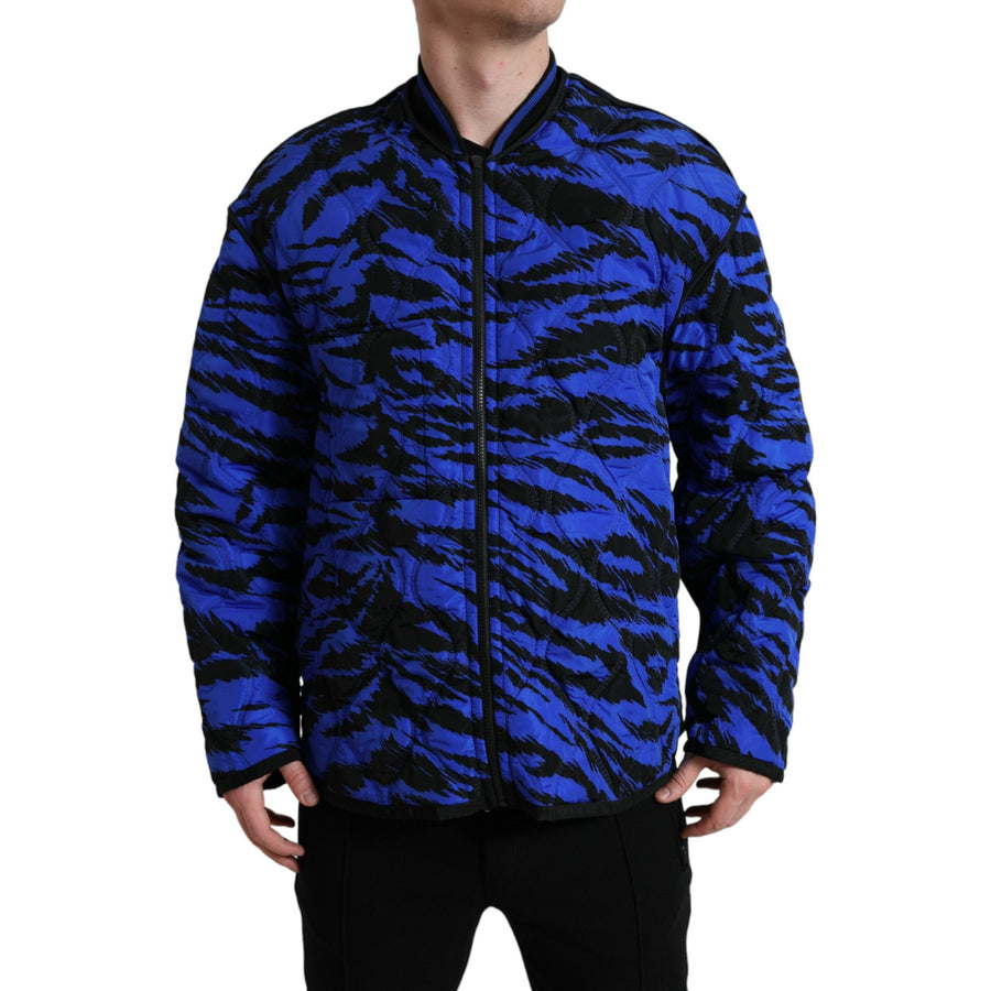 Dolce & Gabbana Black Blue Hooded Windbreaker Coat Jacket