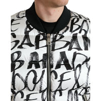 Dolce & Gabbana White Logo Padded Full Zip Bomber Jacket