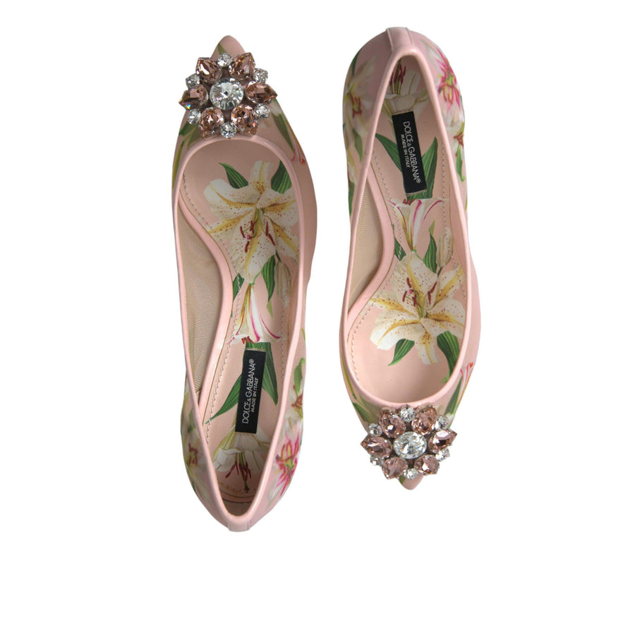 Dolce & Gabbana Elegant Pink Floral Crystal Pumps