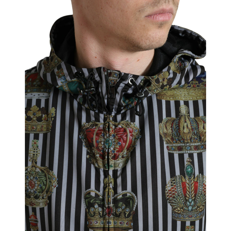 Dolce & Gabbana Black White Striped Crown Hooded Jacket