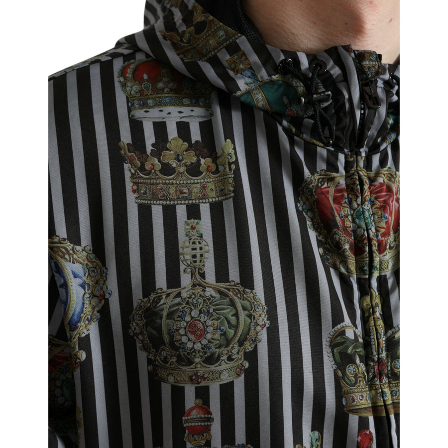 Dolce & Gabbana Black White Striped Crown Hooded Jacket