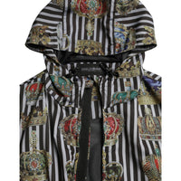 Dolce & Gabbana Black White Striped Crown Hooded Jacket