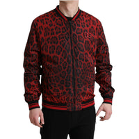 Dolce & Gabbana Red Leopard Nylon Bomber Full Zip Jacket