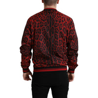 Dolce & Gabbana Red Leopard Nylon Bomber Full Zip Jacket