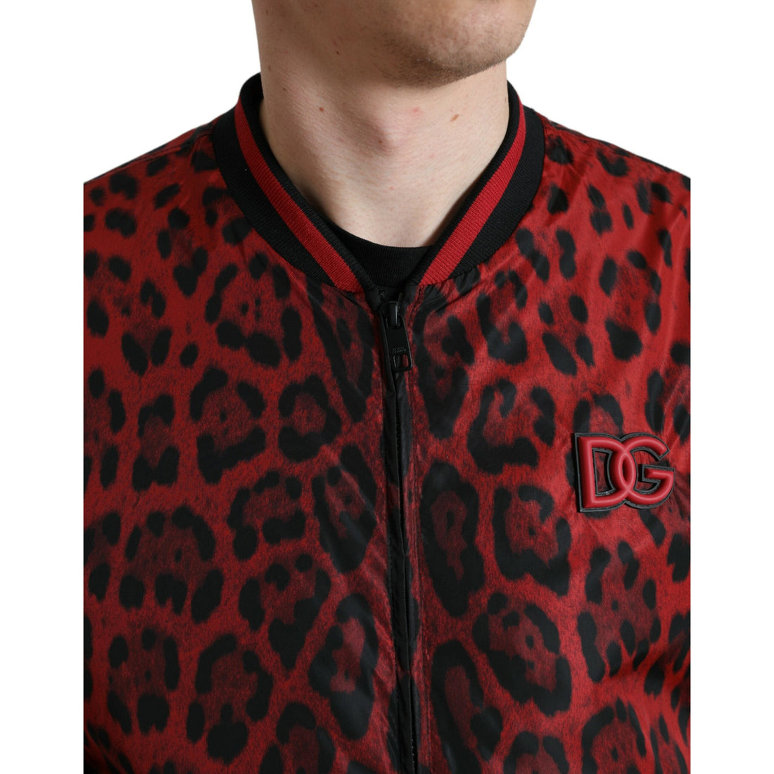 Dolce & Gabbana Red Leopard Nylon Bomber Full Zip Jacket