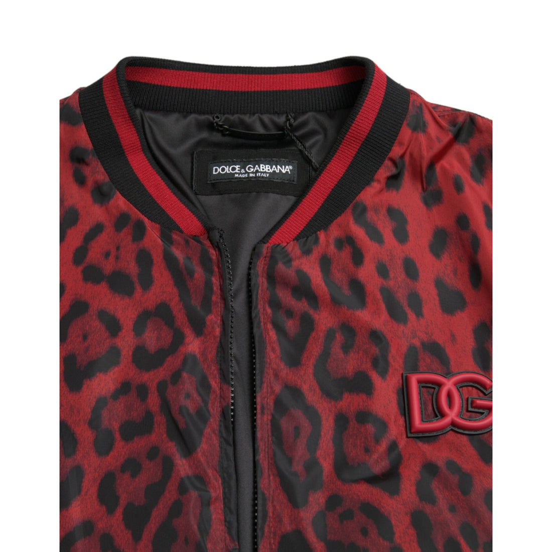 Dolce & Gabbana Red Leopard Nylon Bomber Full Zip Jacket