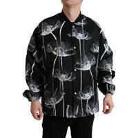 Dolce & Gabbana Black Floral Print Wool Button Down Bomber Jacket