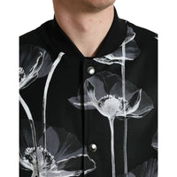 Dolce & Gabbana Black Floral Print Wool Button Down Bomber Jacket