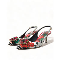 Dolce & Gabbana Chic Multicolor Floral Slingback Heels with Crystals