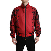 Dolce & Gabbana Red Leopard Polyester Bomber Full Zip Jacket