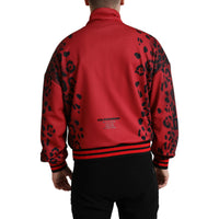 Dolce & Gabbana Red Leopard Polyester Bomber Full Zip Jacket